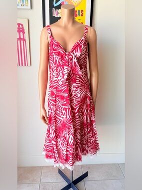 Red Tropical Print Tie-Front Sundress